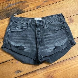 Free People Black distressed button fly shorts size 24 like new